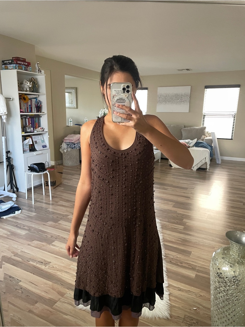 Mischa Barton Brown Beaded Sleeveless A-Line Dress - Unbranded